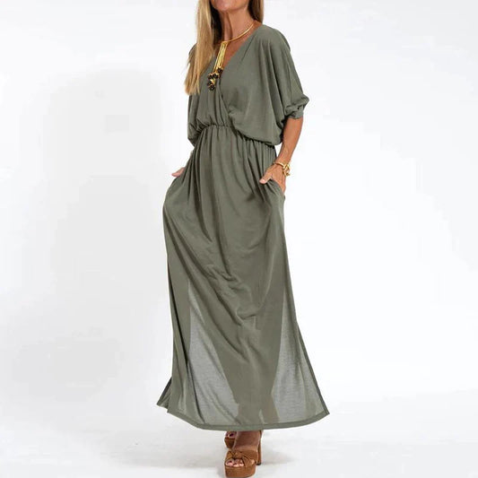 Carolina - Robe vintage longue avec fente latérale et taille haute
